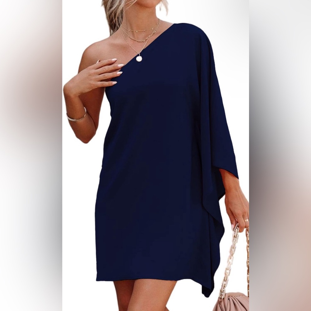 MEDIUM Women's Casual Batwing Sleeve One Shoulder Dresses Summer Club Party - Picture 2 of 6